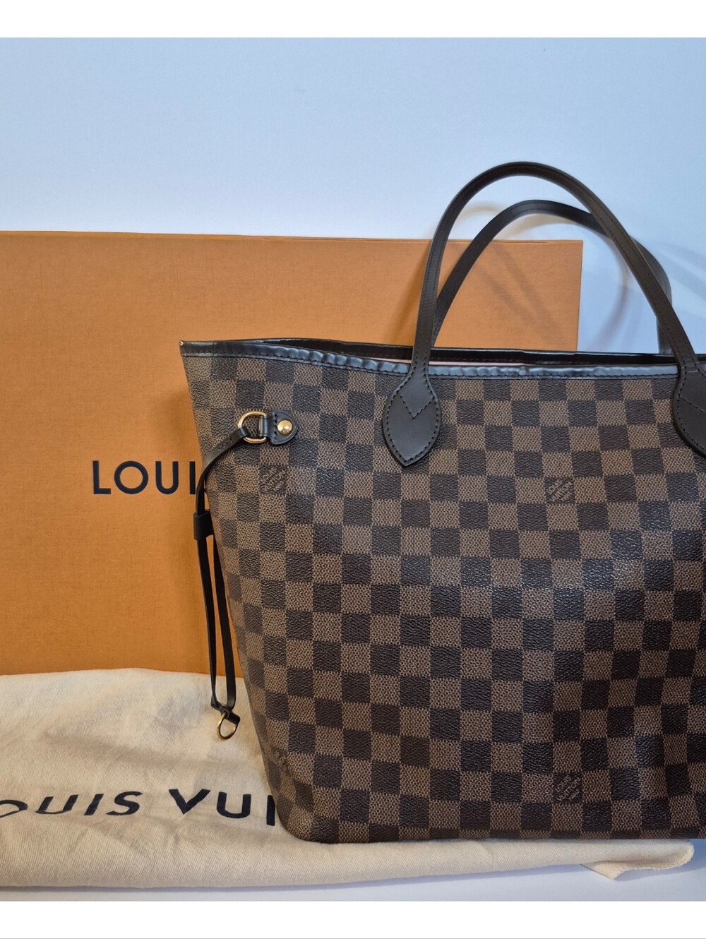 Louis Vuitton Damier Ebene Neverfull MM Rose Ballerine Tote - Brown